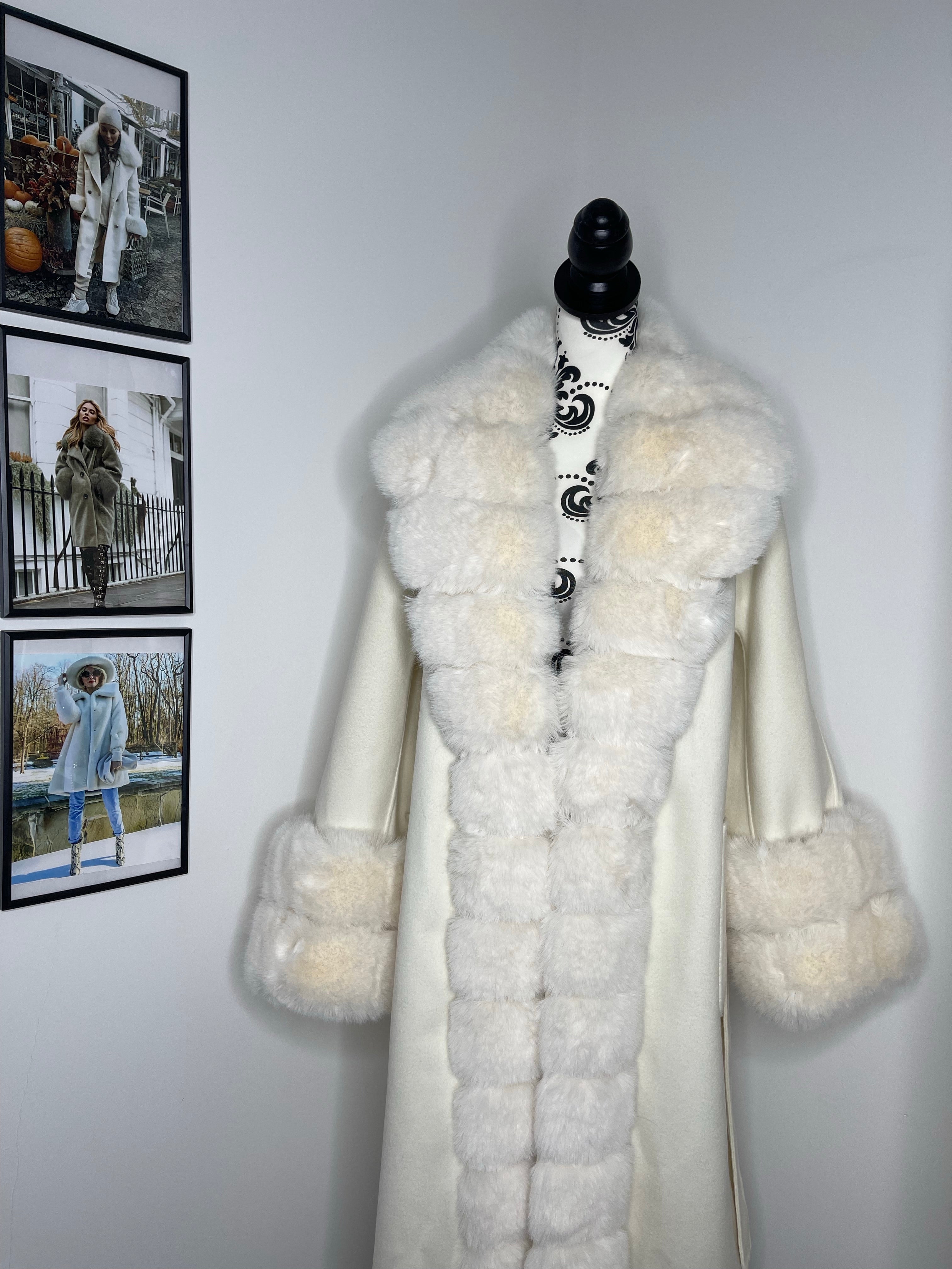 Scarlett Cashmere Coat WHITE/CREAM Faux Fur - SALE