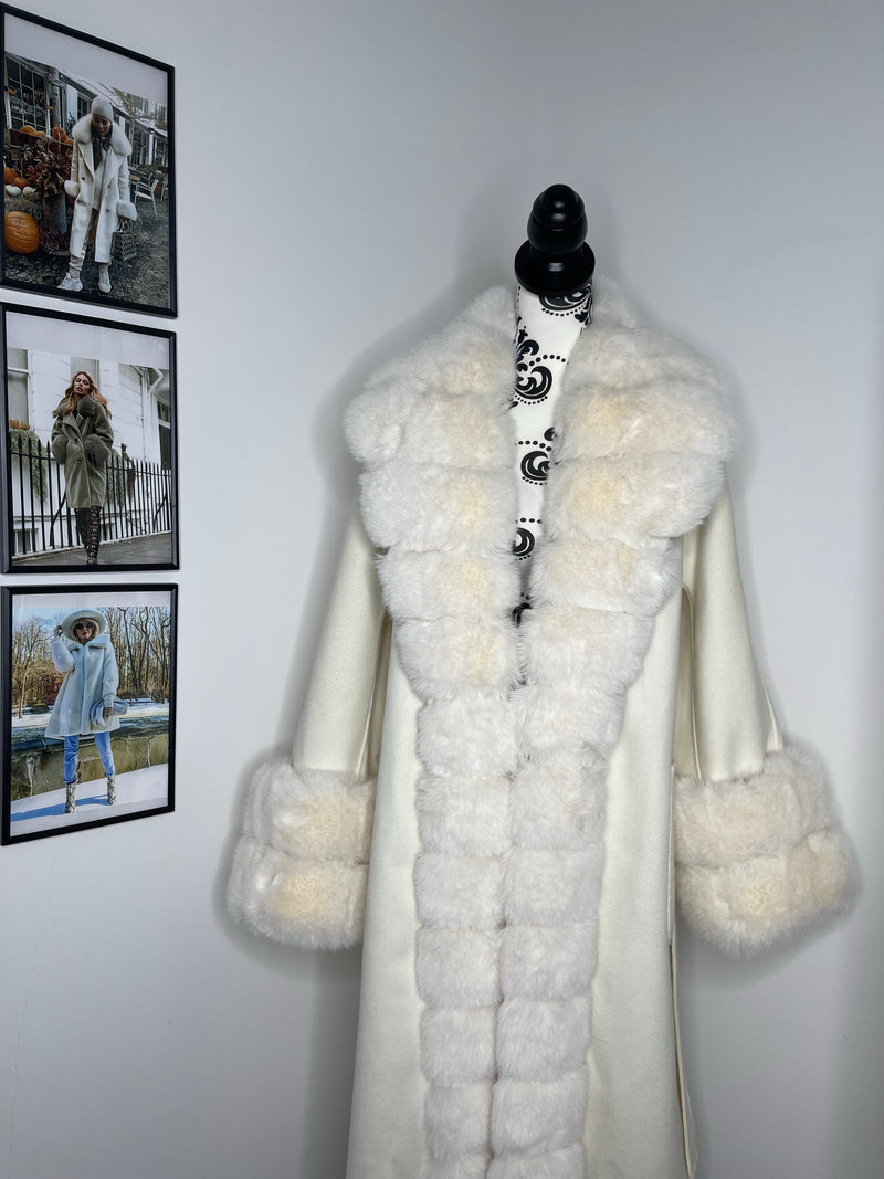 Scarlett Cashmere Coat WHITE/CREAM Faux Fur