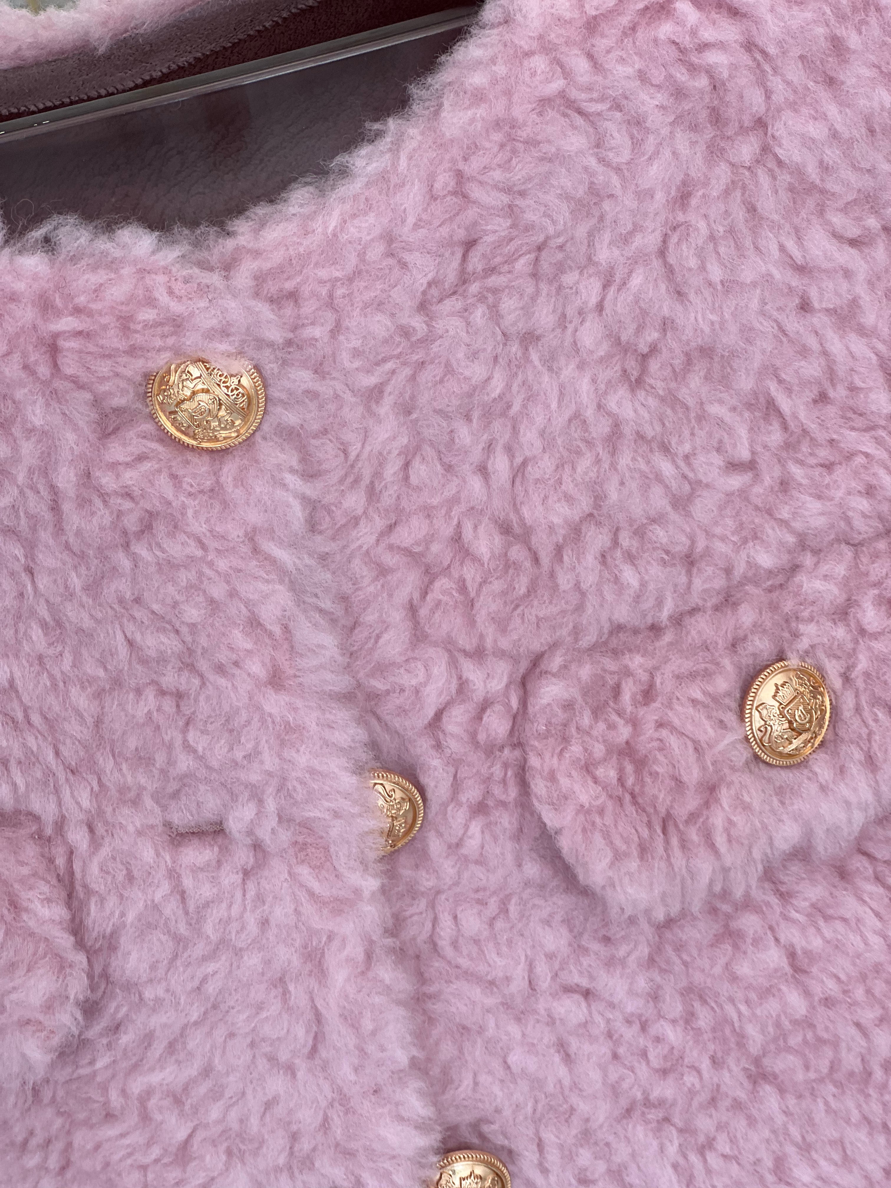 Goldie sheepskin teddy wool Jacket BLUSH PINK - SALE