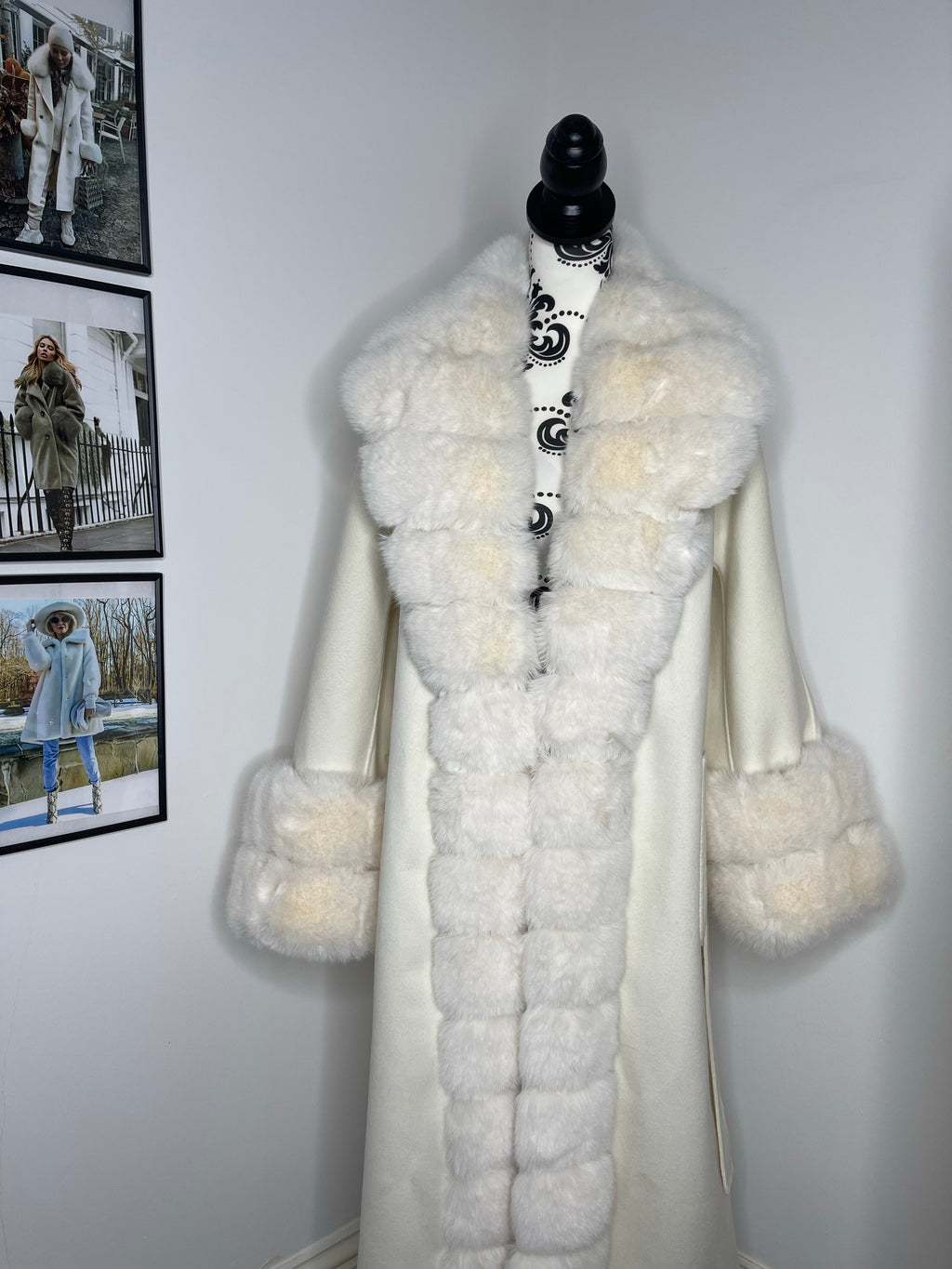 Scarlett Cashmere Coat WHITE/CREAM Faux Fur - SALE