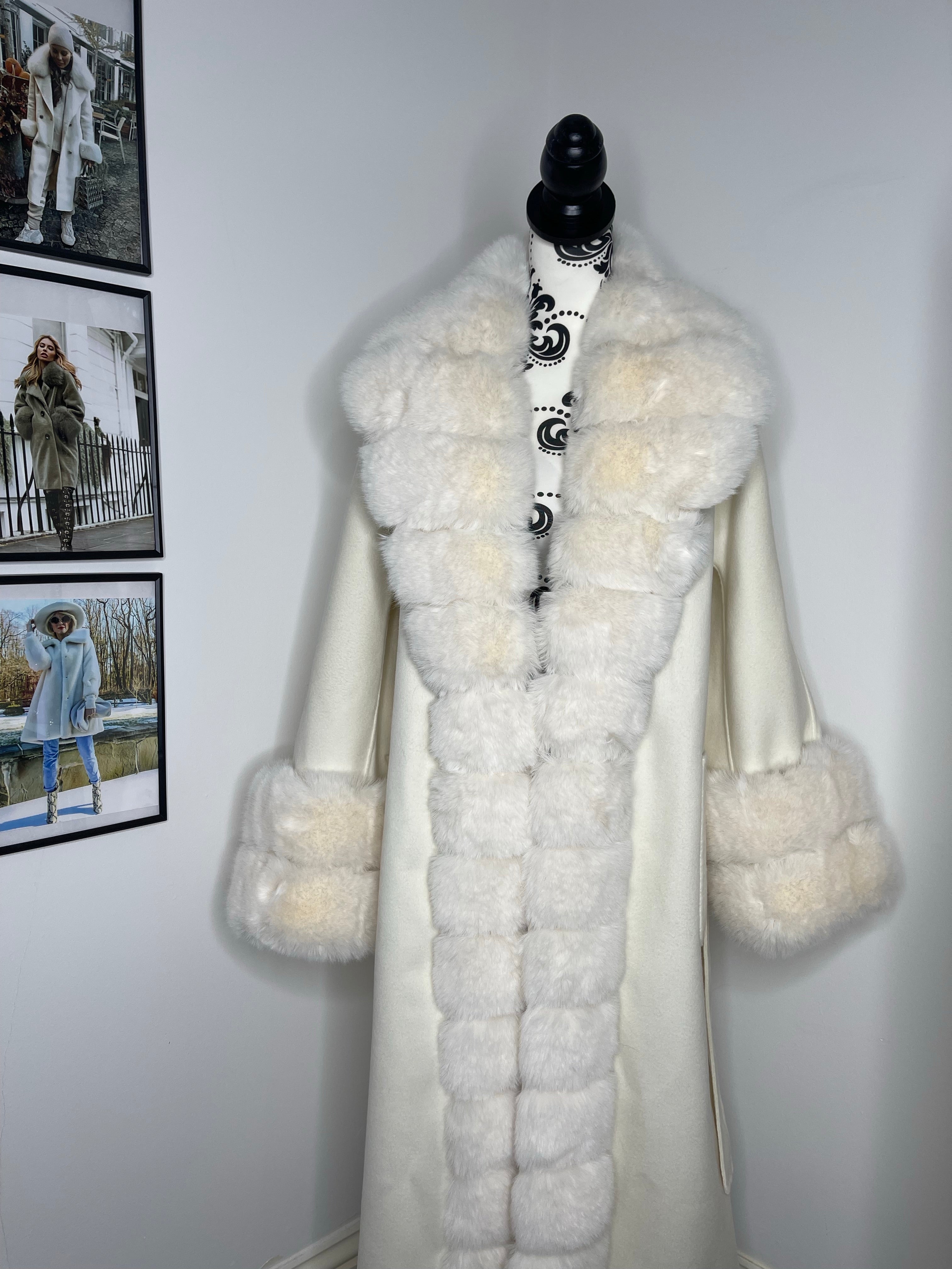 Scarlett Cashmere Coat WHITE/CREAM Faux Fur - SALE