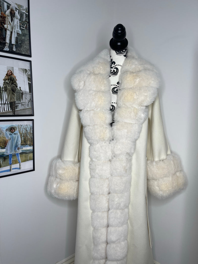 Scarlett Cashmere Coat WHITE/CREAM Faux Fur