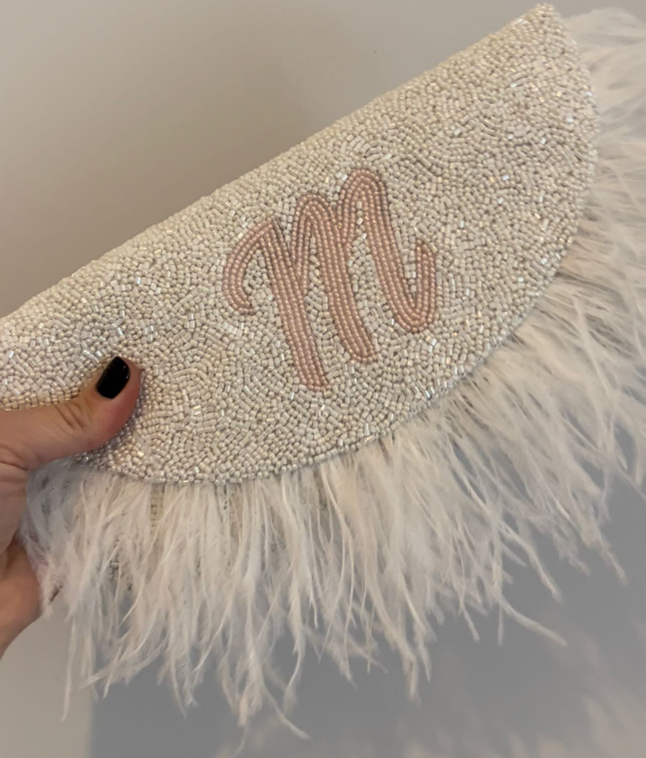 Feather Trim Moon shape Clutch