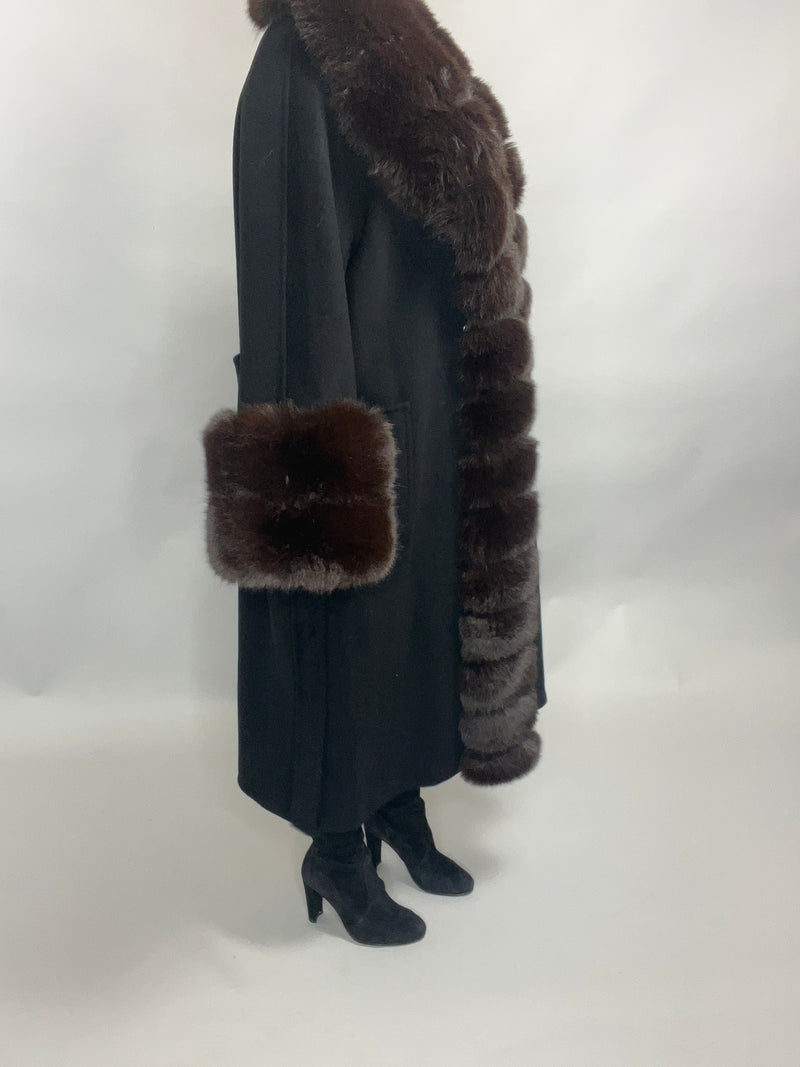 Scarlett Cashmere Coat BLACK/BROWN Faux Fur
