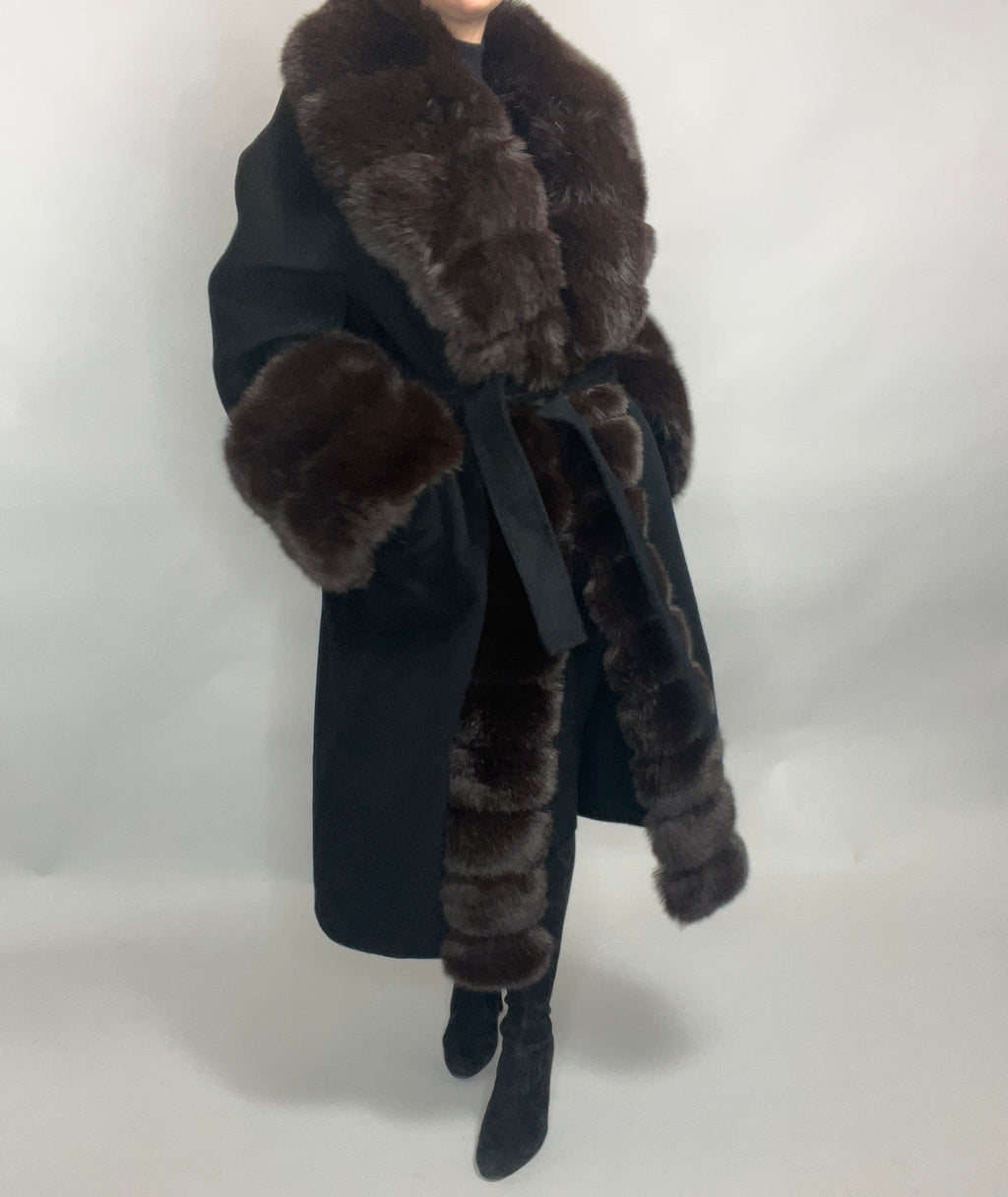Scarlett Cashmere Coat BLACK/BROWN Faux Fur
