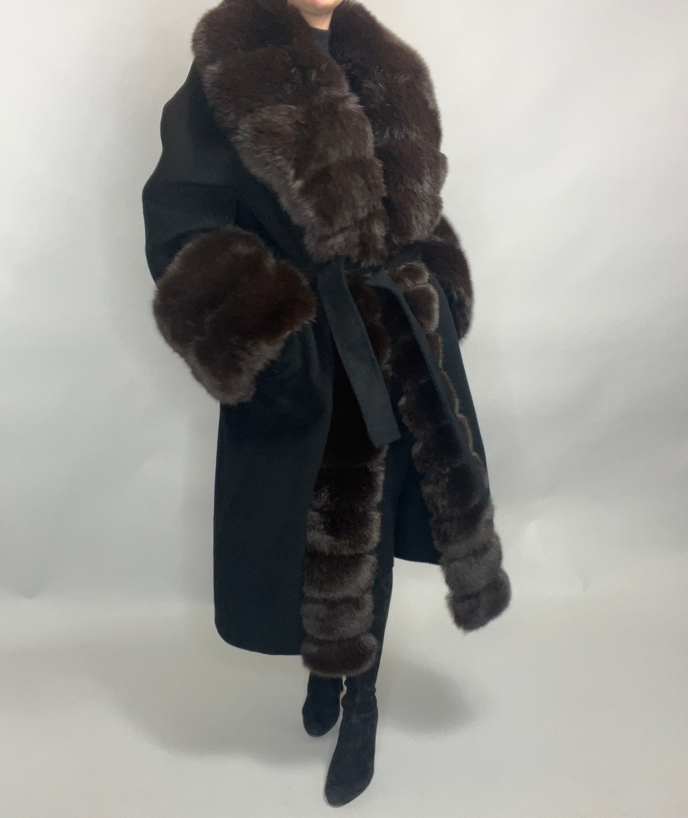 Scarlett Cashmere Coat BLACK/BROWN Faux Fur