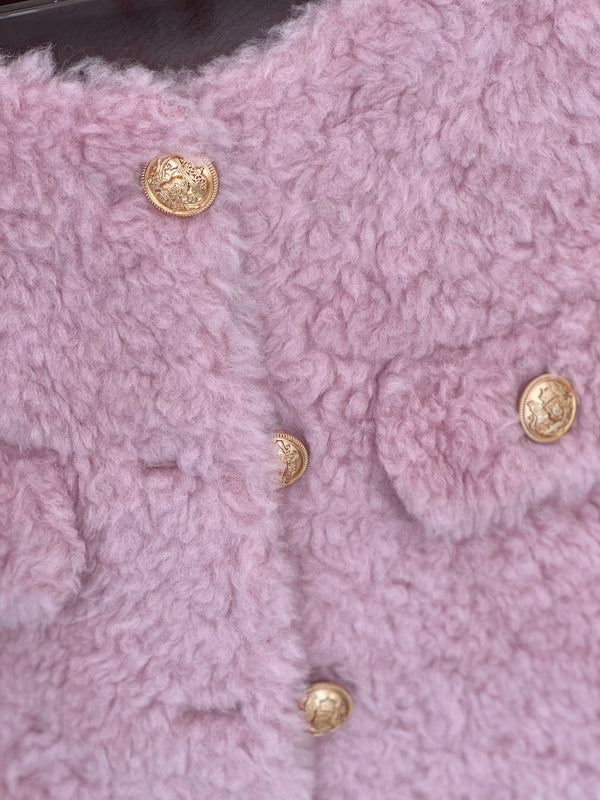 Goldie sheepskin teddy wool Jacket BLUSH PINK