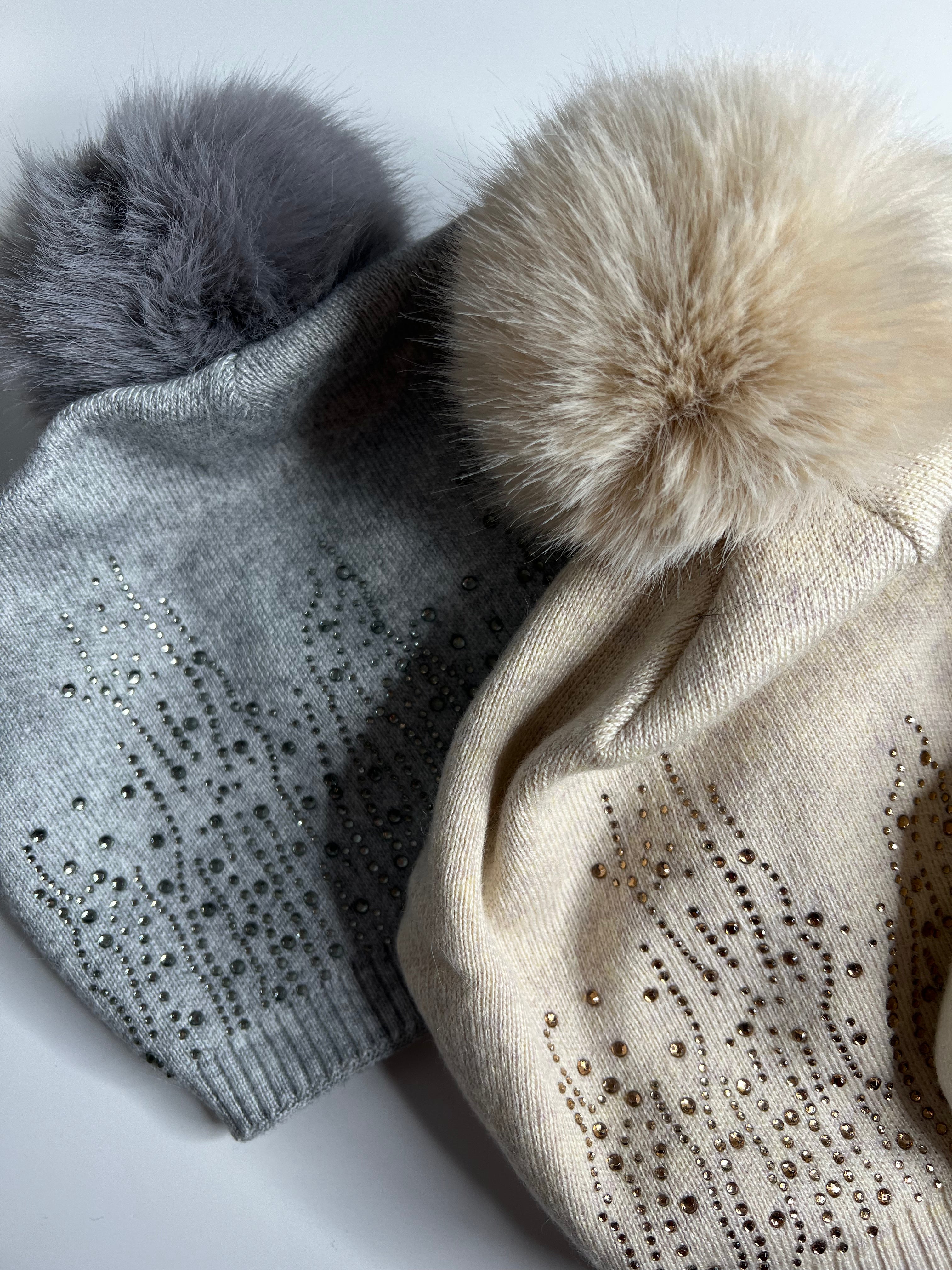Luxury knitted sparkle pom pom hat