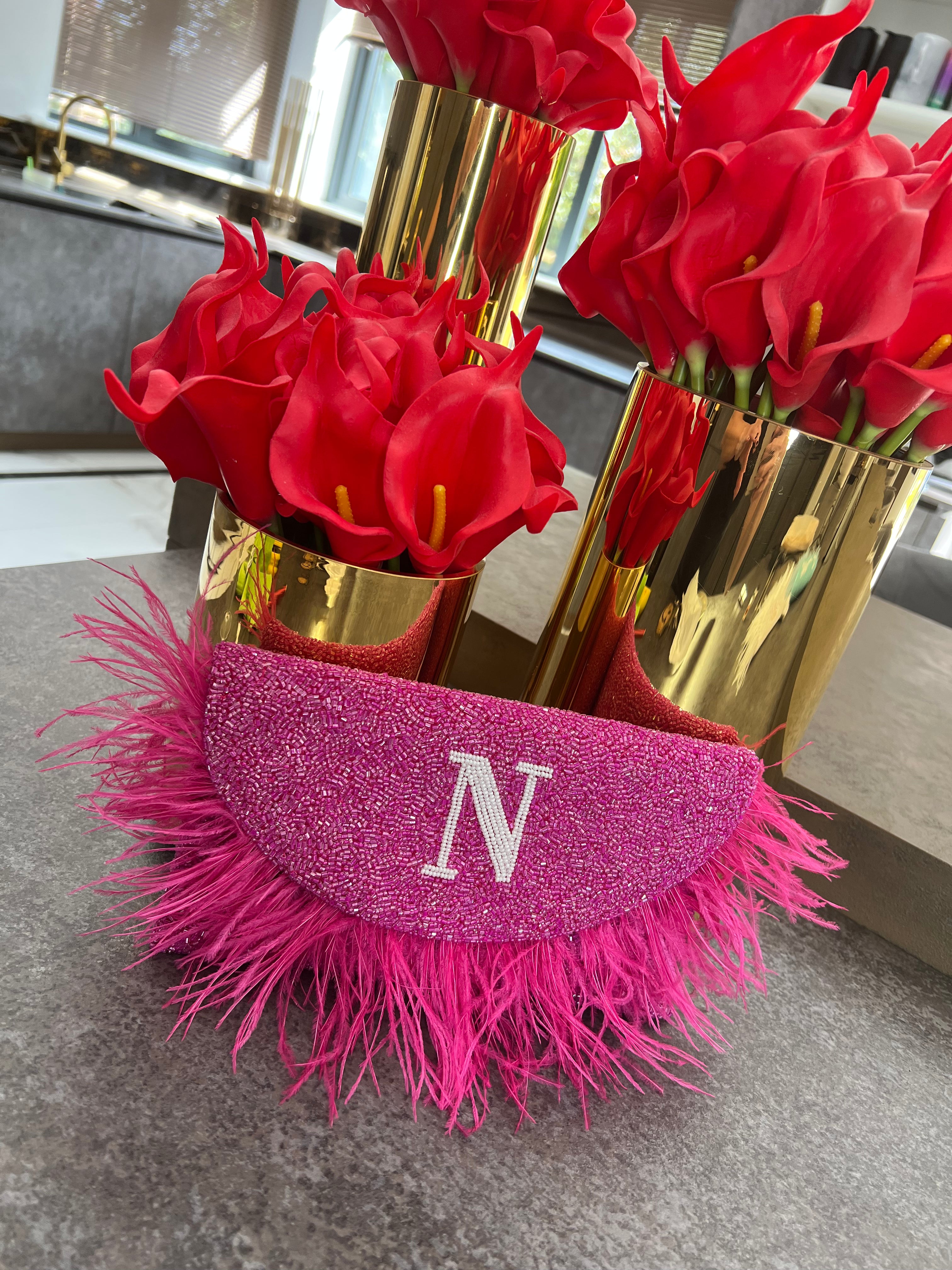 Feather Trim Moon shape Clutch