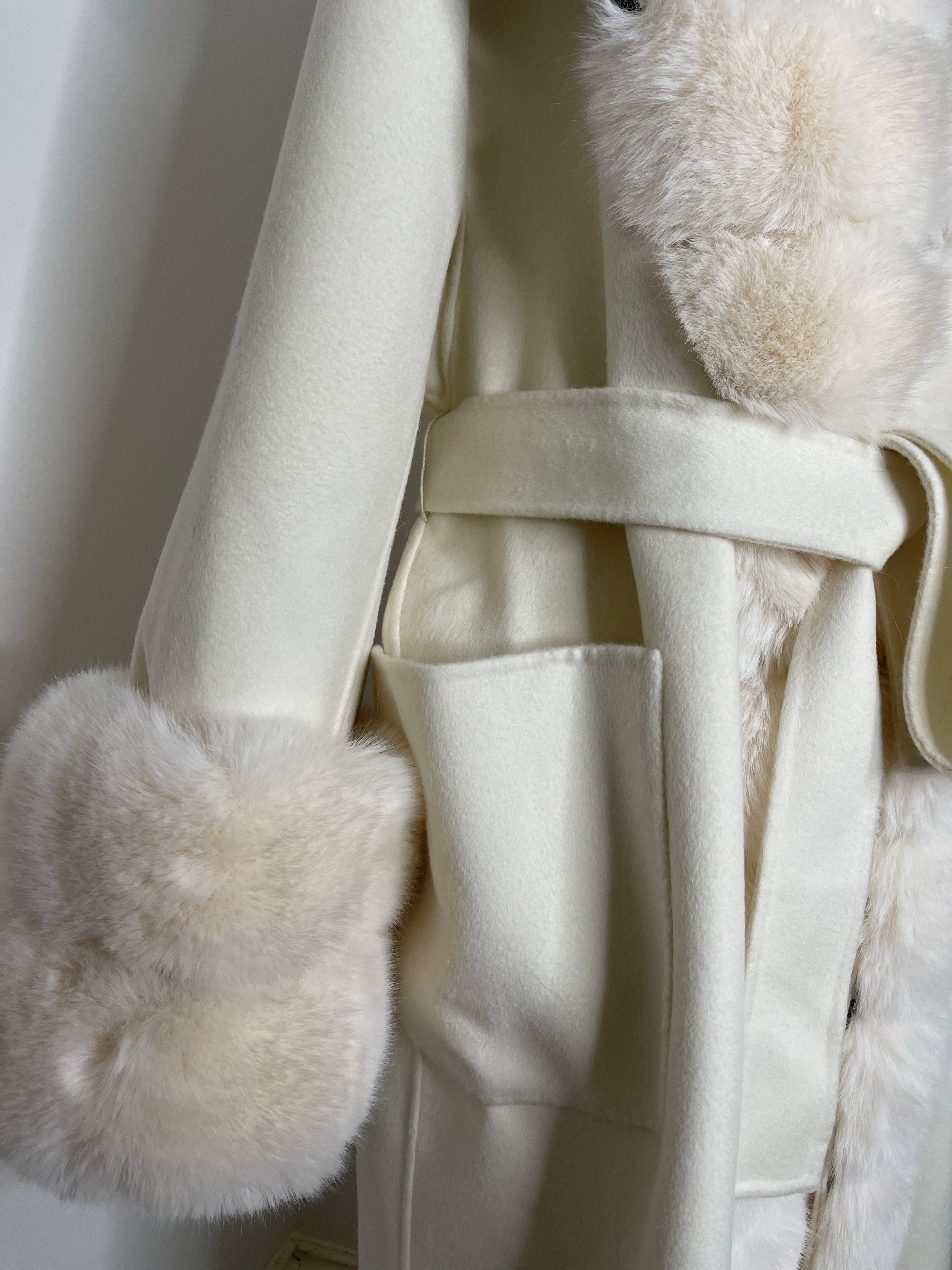 Scarlett Cashmere Coat WHITE/CREAM Faux Fur - SALE