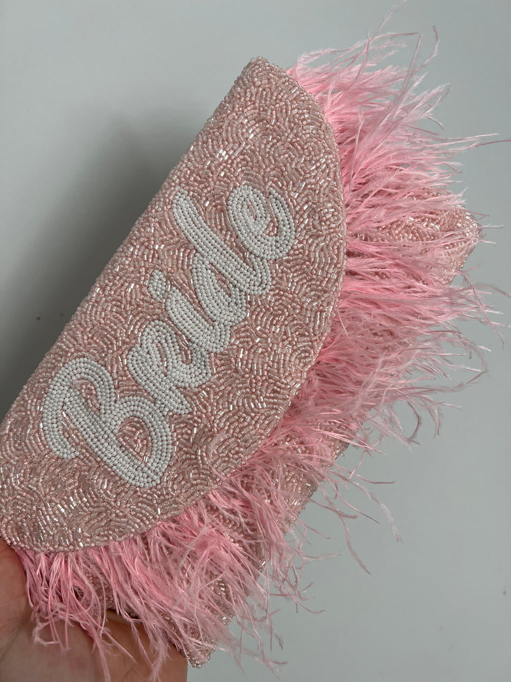 Feather Trim Moon shape Clutch