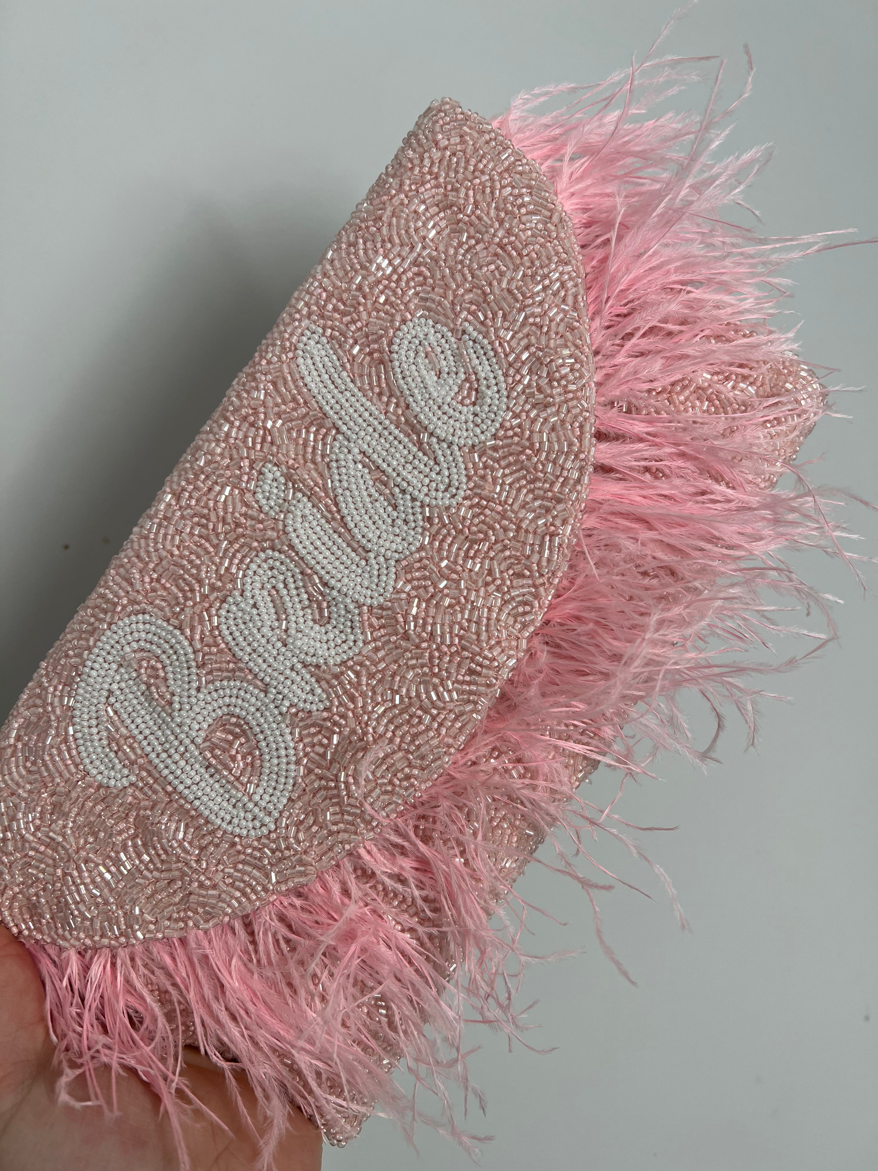 Feather Trim Moon shape Clutch