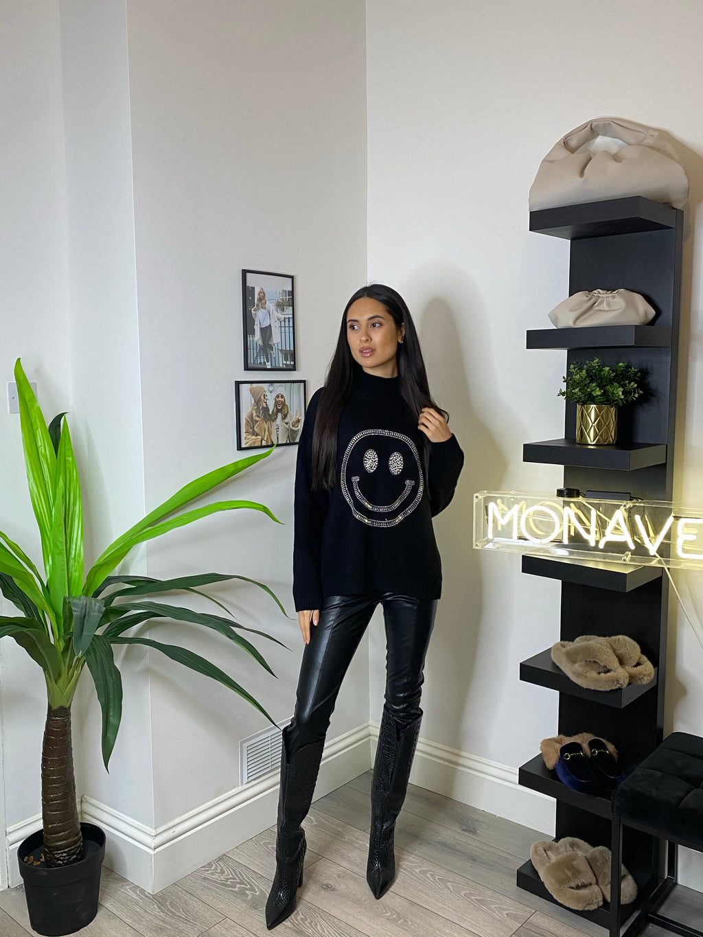 NEW IN Monaveen HAPPY Diamante Jumper CREAM