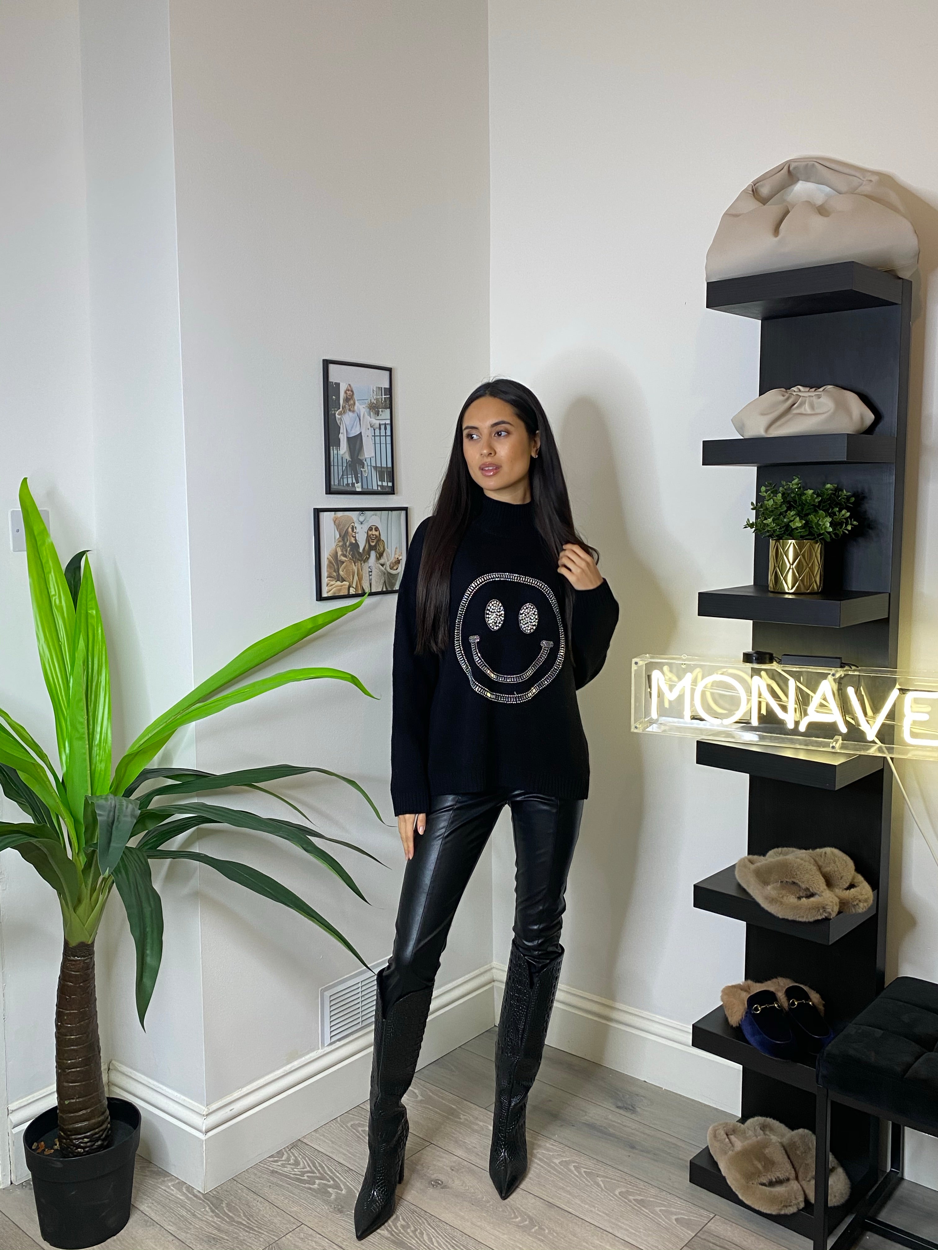 NEW IN Monaveen HAPPY Diamante Jumper CREAM