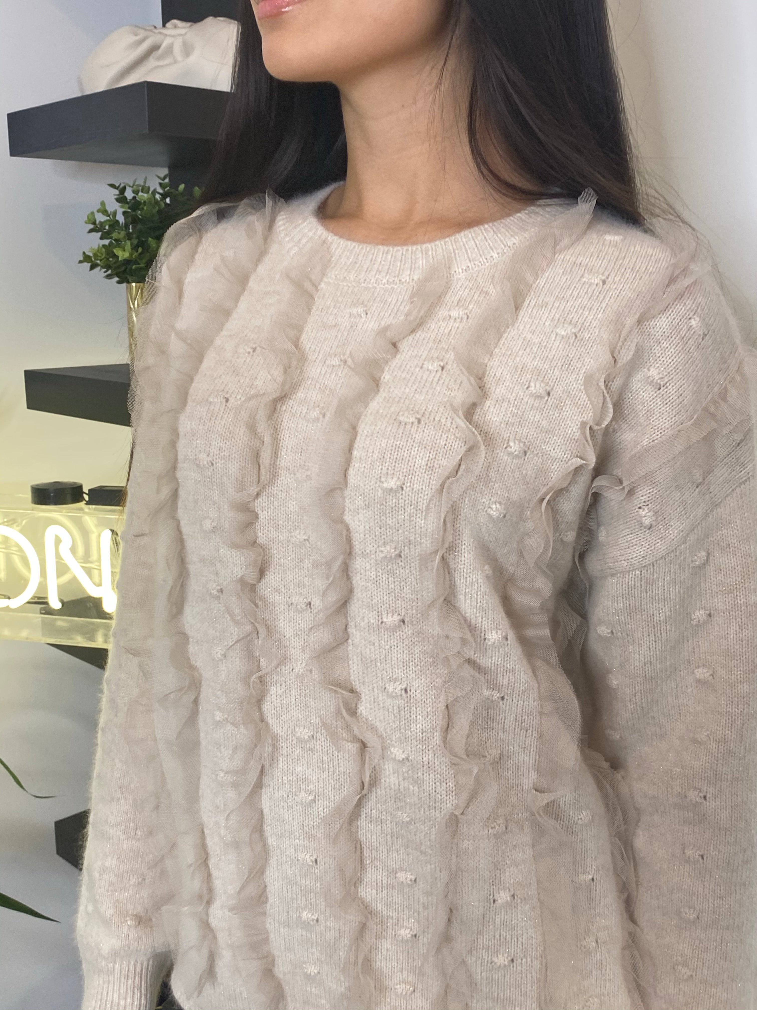NEW IN Monaveen Frill Knitted Jumper OAT
