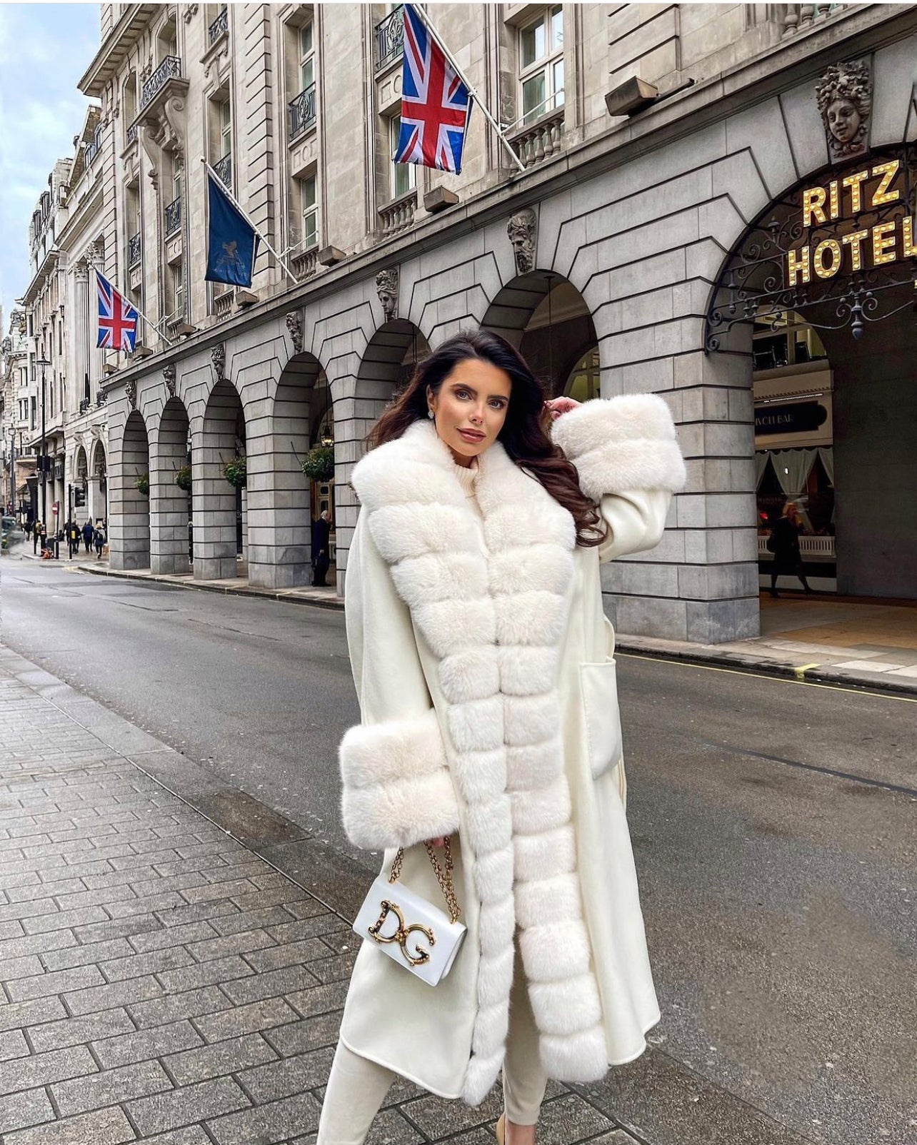 Scarlett Cashmere Coat WHITE/CREAM Faux Fur - SALE