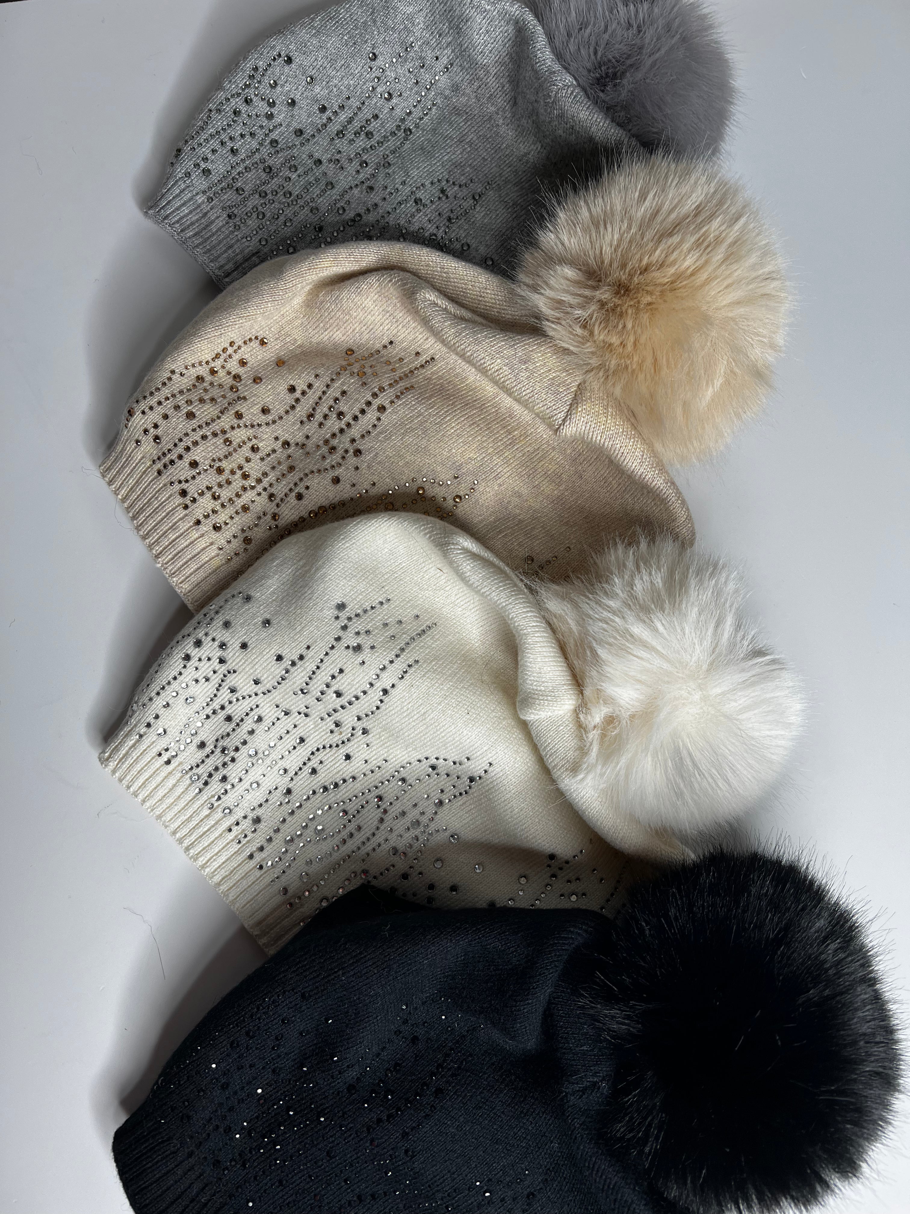 Luxury knitted sparkle pom pom hat SALE