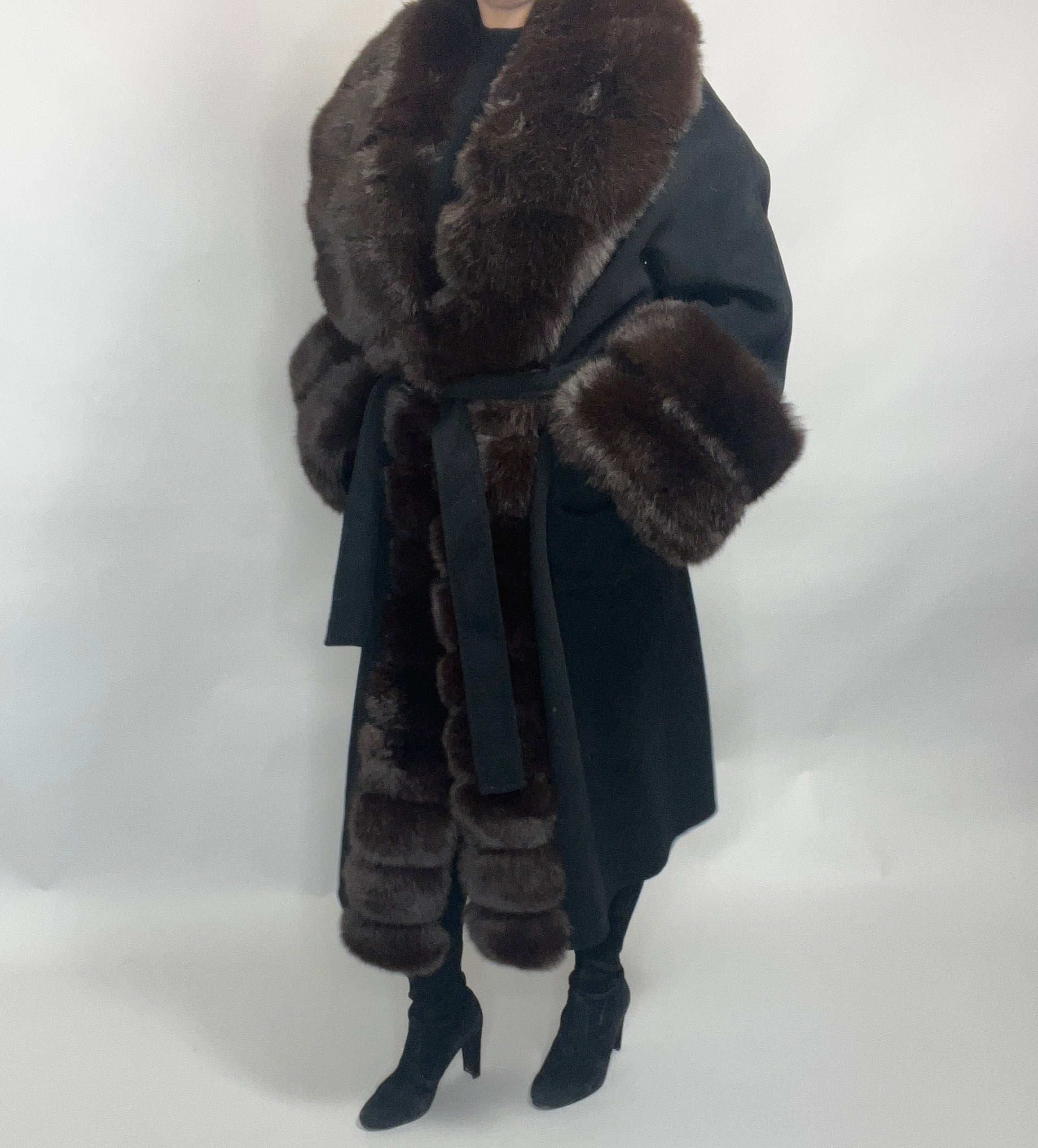 Scarlett Cashmere Coat BLACK/BROWN Faux Fur
