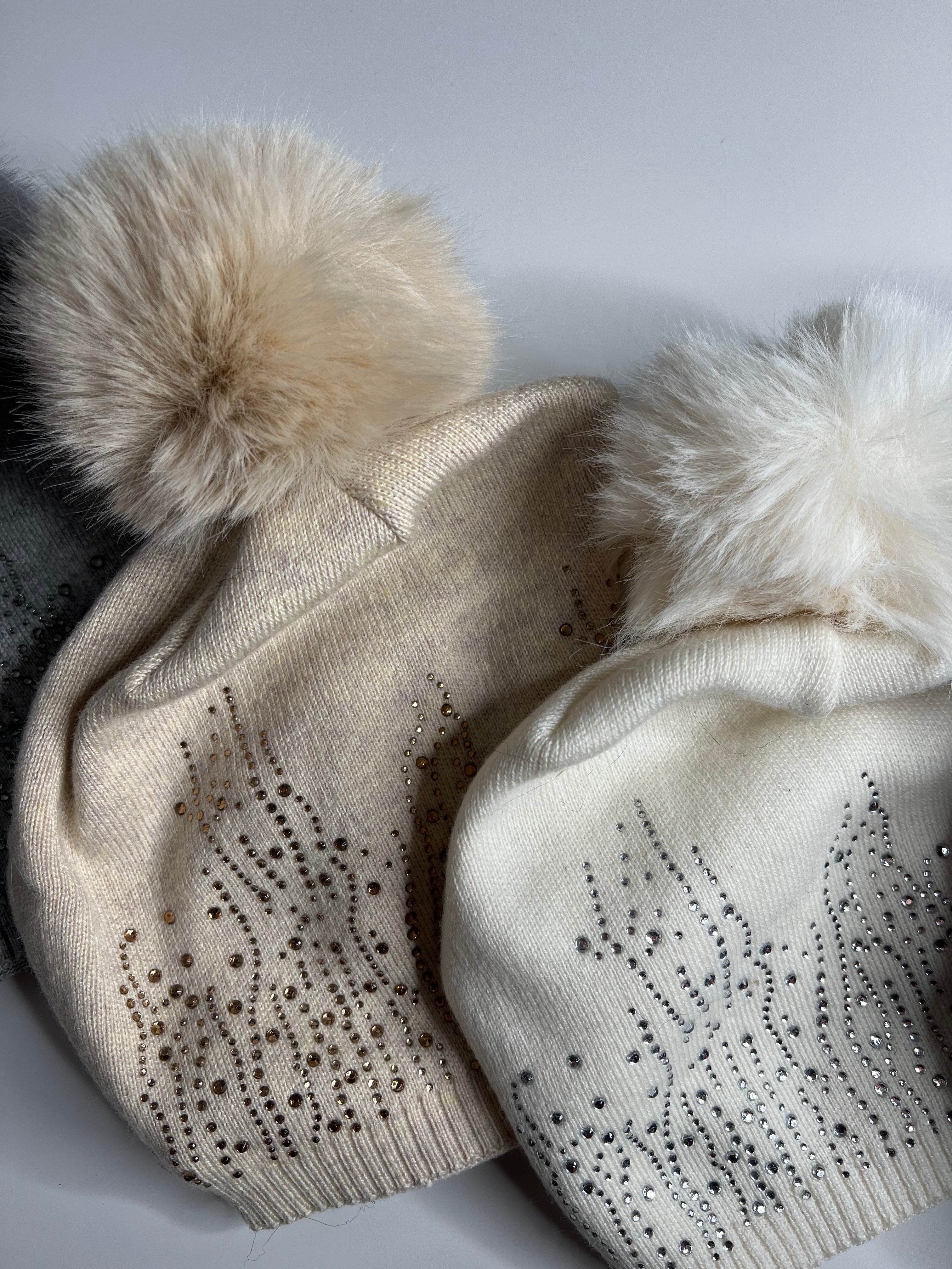 Luxury knitted sparkle pom pom hat SALE