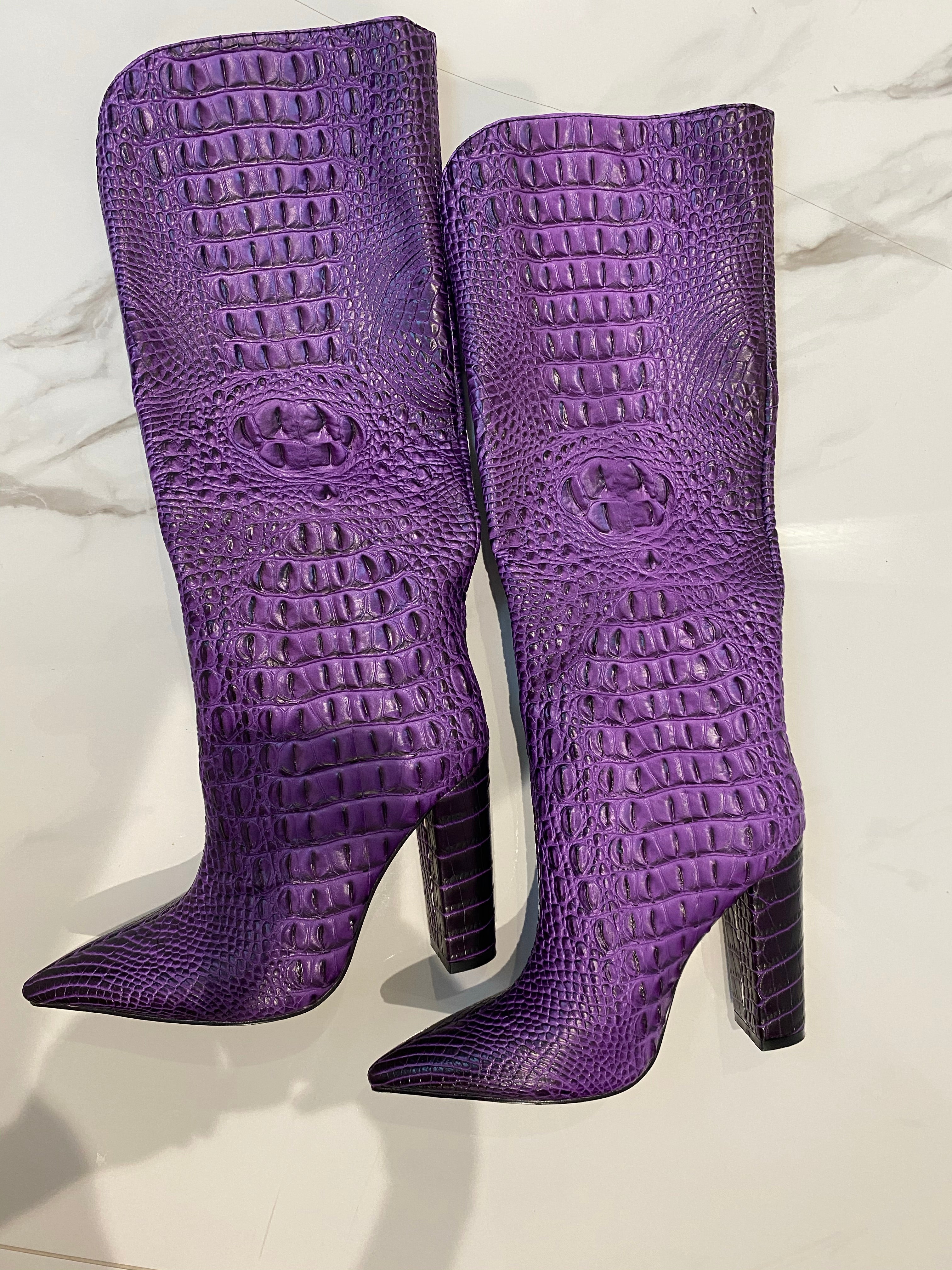 NEW IN Monaveen DALLAS Vegan crocodile leather Boot - PURPLE
