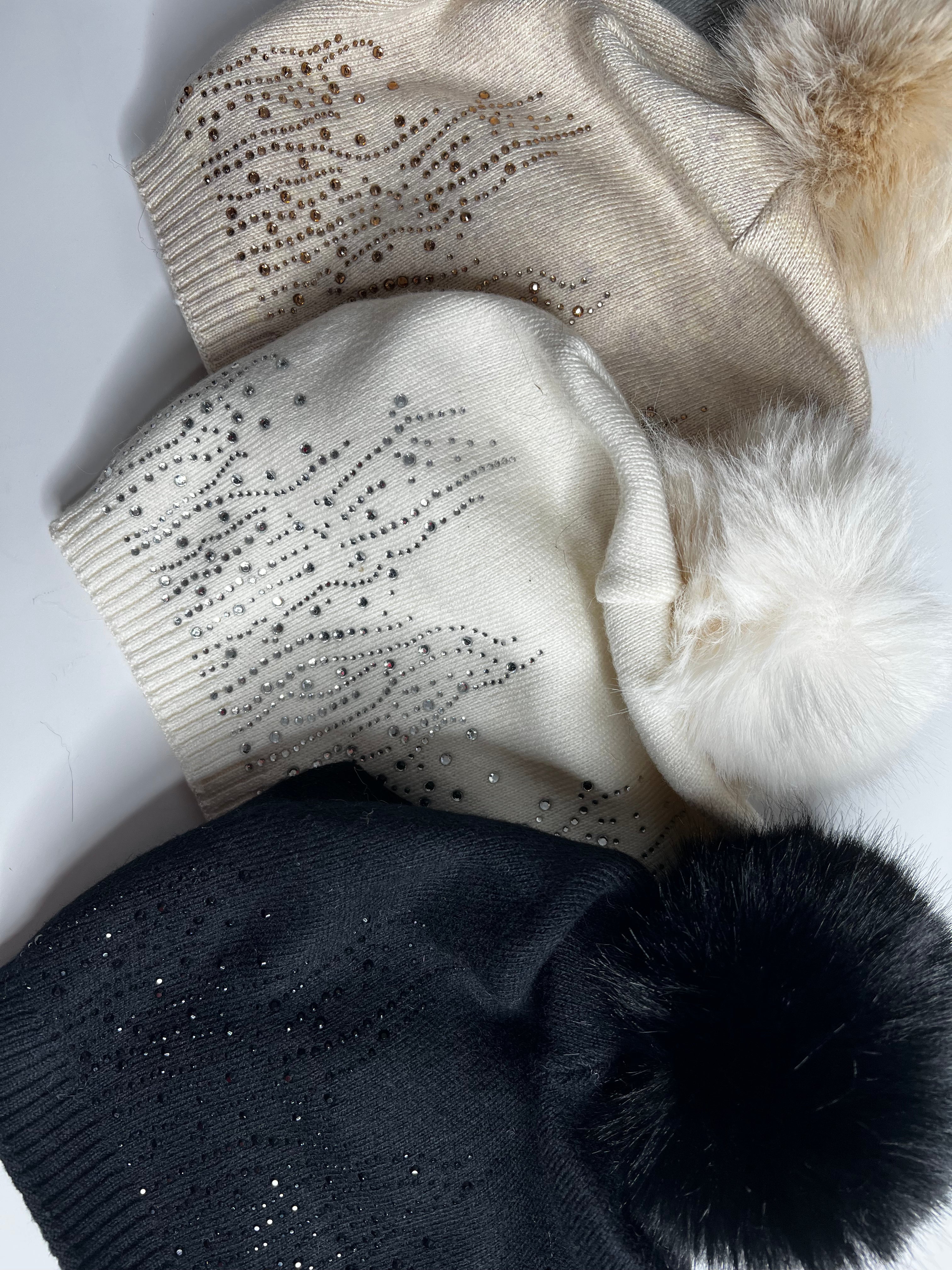 Luxury knitted sparkle pom pom hat SALE