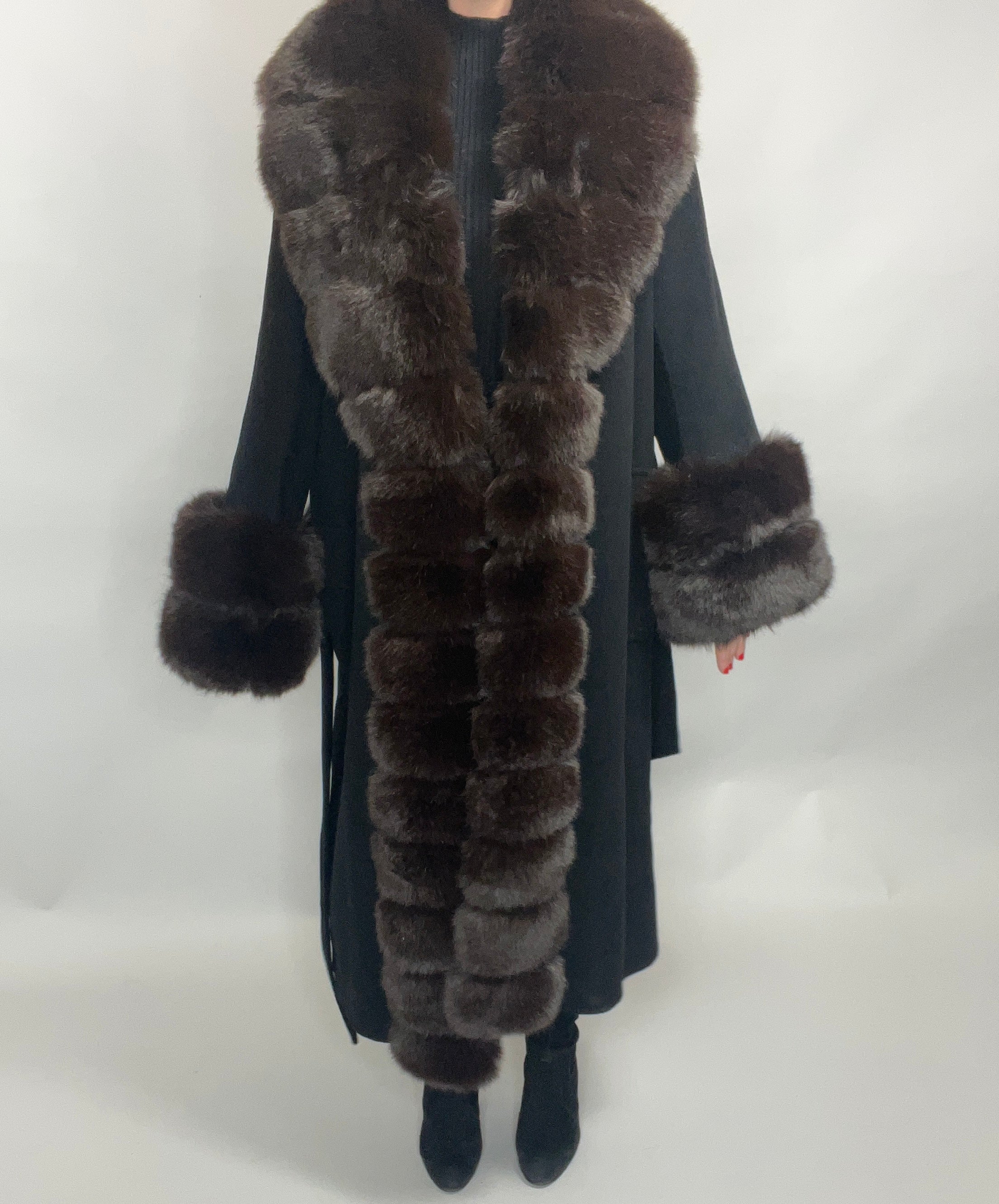 Scarlett Cashmere Coat BLACK/BROWN Faux Fur