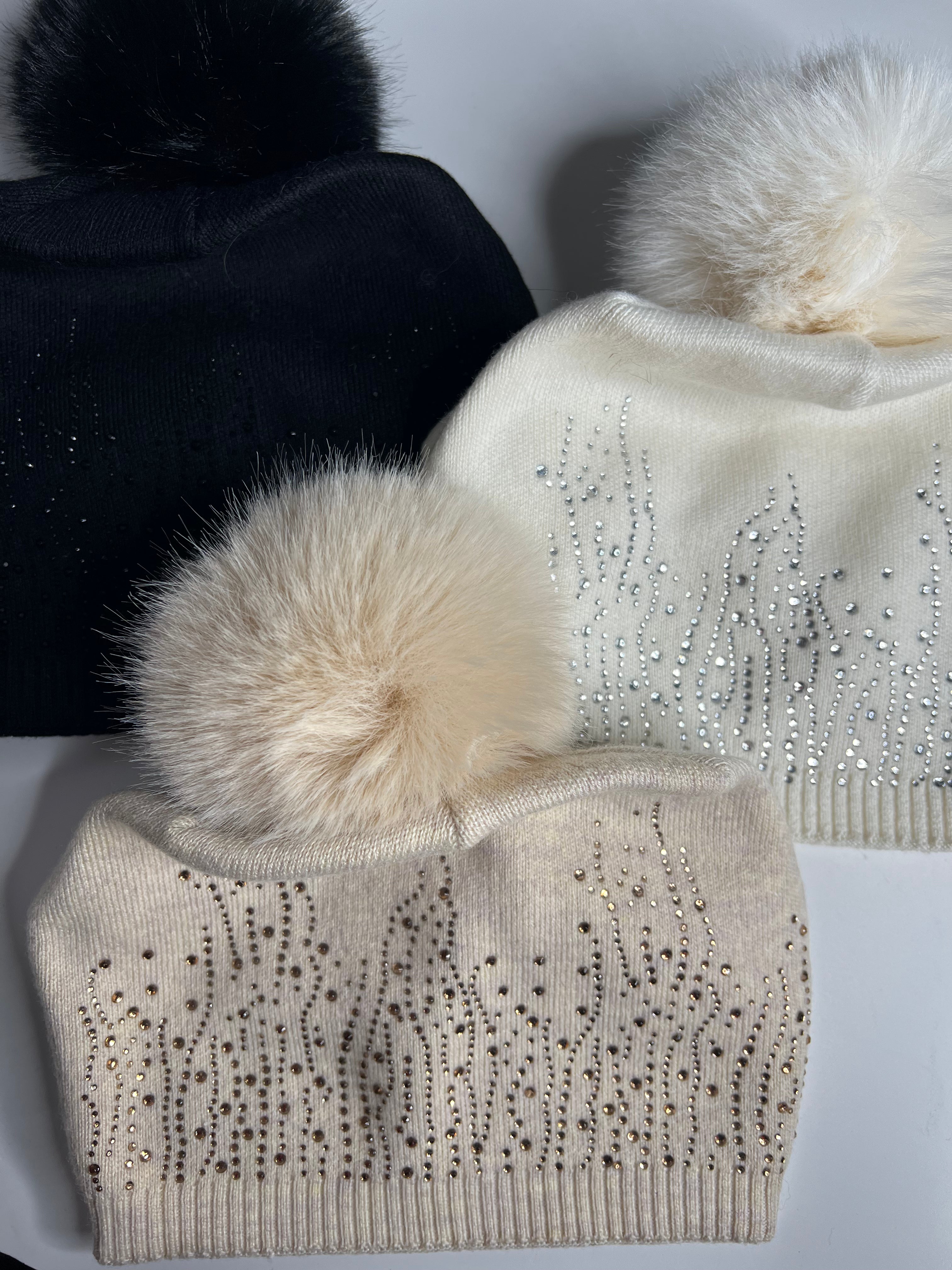 Luxury knitted sparkle pom pom hat SALE